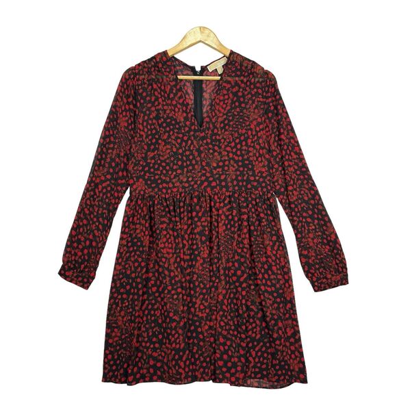 Michael Kors Dresses & Skirts - Michael Kors Chiffon Dress Black Red Size 12 Sheer Long Sleeve Lined Camisole